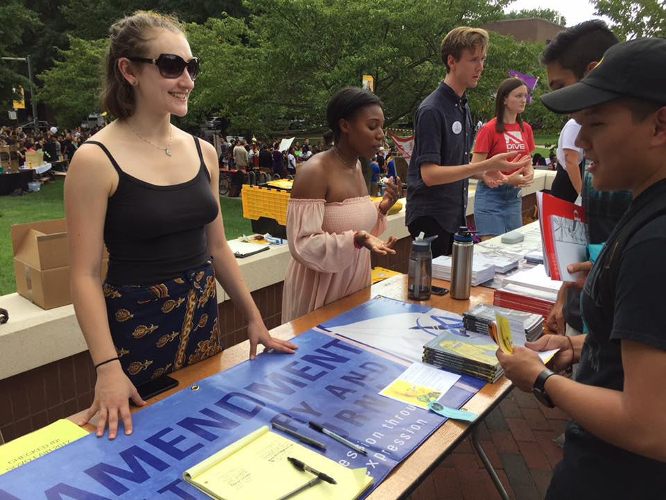 Amendment students tabling at an event