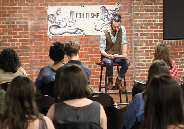 One of the participants reads his poetry during one Pwatem’s poetry reading events.